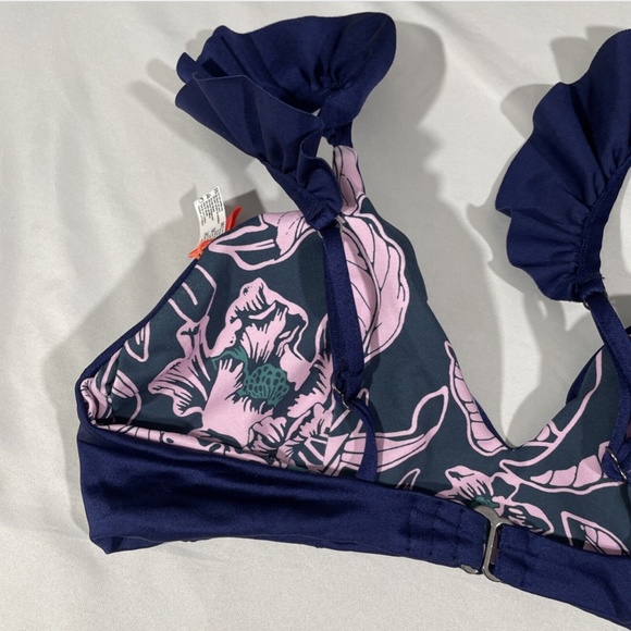 NWT Maaji [ Large ] Blue Depth Halles‎ Ruffle Lace-Up Reversible Bikini Top - Picture 8 of 11